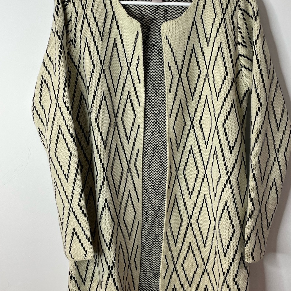 Oliver By Escio Anthropologie Womens Size S Ivory & Black Open Sweater Cardigan